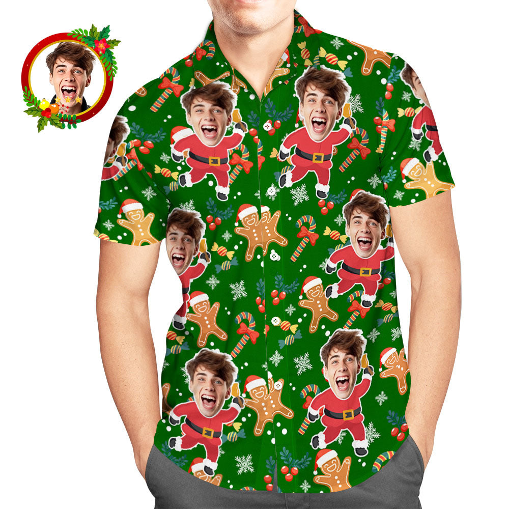 Custom Face Hawaiian Shirt Santa Gingerbread Man Men's Christmas Shirts