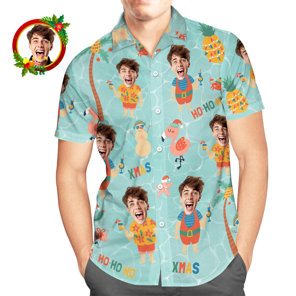 Custom Face Hawaiian Shirt Pineapple With Santa Claus Men's Christmas Shirts