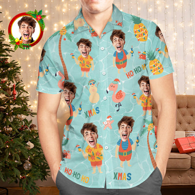 Custom Face Hawaiian Shirt Pineapple With Santa Claus Men's Christmas Shirts - mysiliconefoodbag