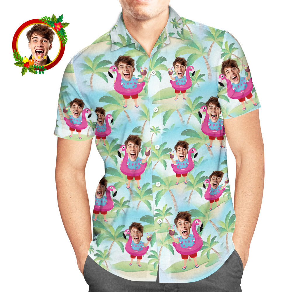 Custom Face Hawaiian Shirt Santa Claus With Flamingo Funny Aloha Men's Christmas Shirts