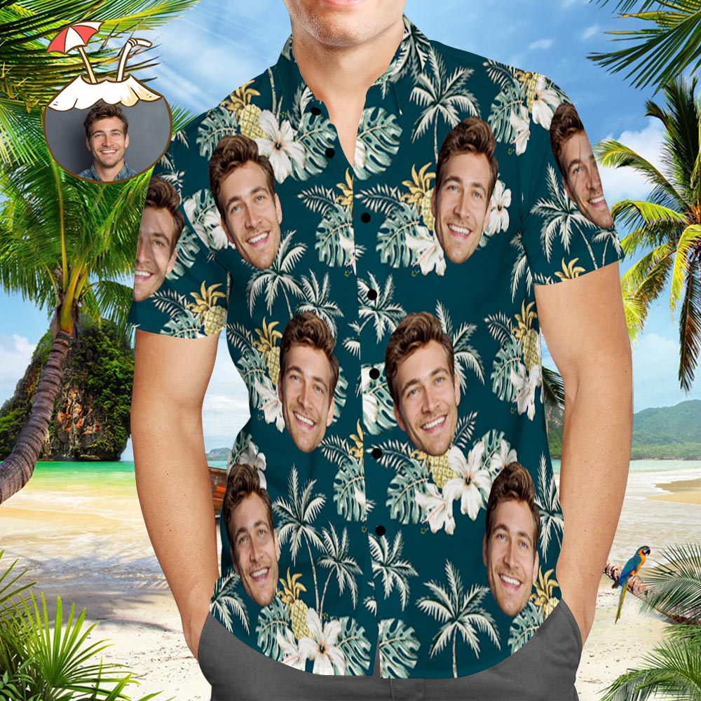 Custom Hawaiian Shirts with Pet Face Funky Vintage Hawaiian Shirt Casual Button-Down Short Sleeve