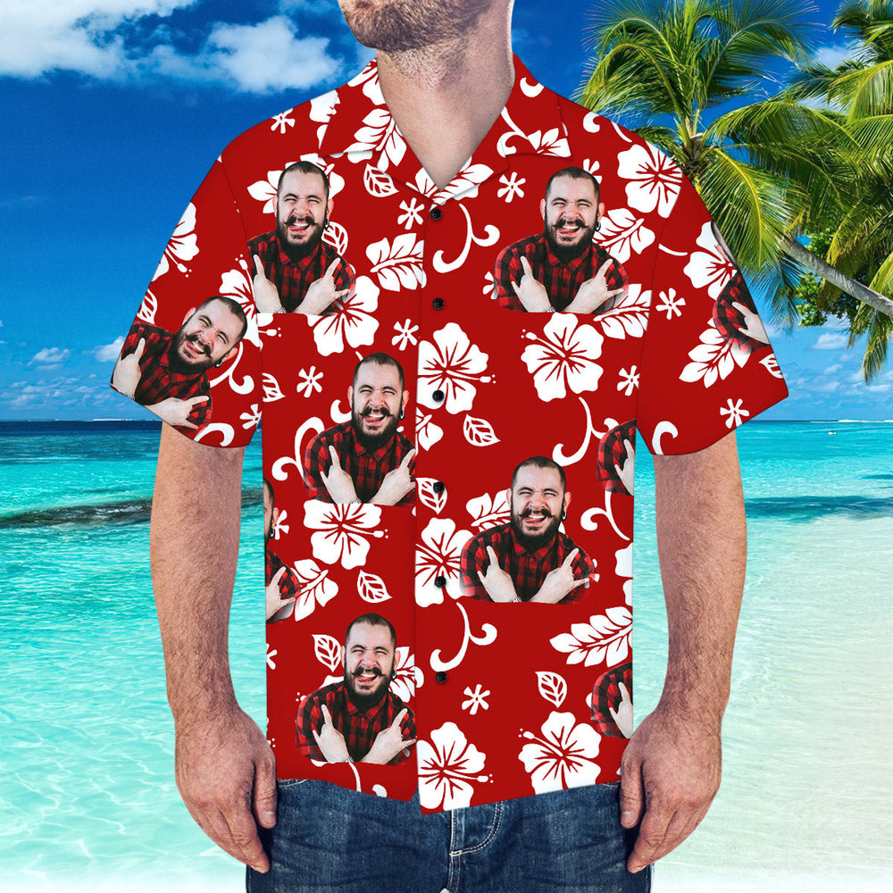 Custom Hawaiian Shirt with Husband Face Personalized Short-Sleeve Hawaiian Shirt