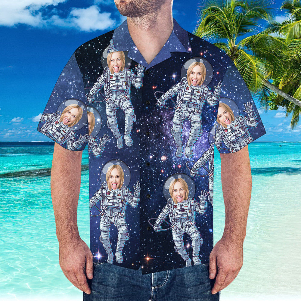 Custom Hawaiian Shirt with Face Personalized Hawaiian Shirt Galaxy Pattern Shirt