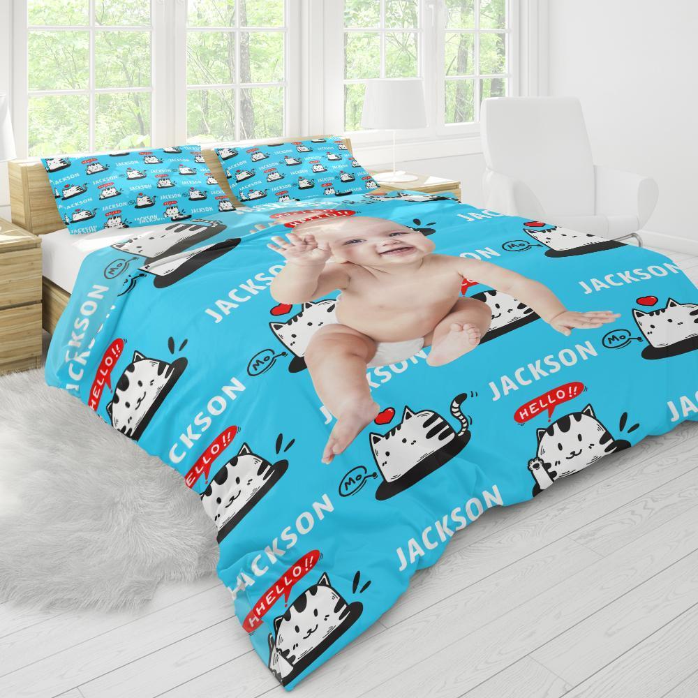 Polyester Fibre Custom Bedding Duvet Cover And Pillowcase Personalized Photo Text Duvet Cover And Pillowcase-The Cute Cat Duvet Cover And Pillowcase
