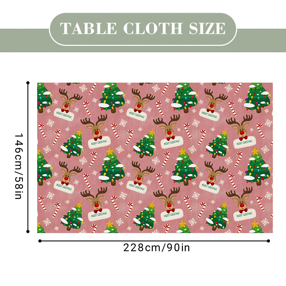 Custom Text Christmas Deer and Christmas Tree Tablecloth Personalized Washable Table Cover Christmas Gift