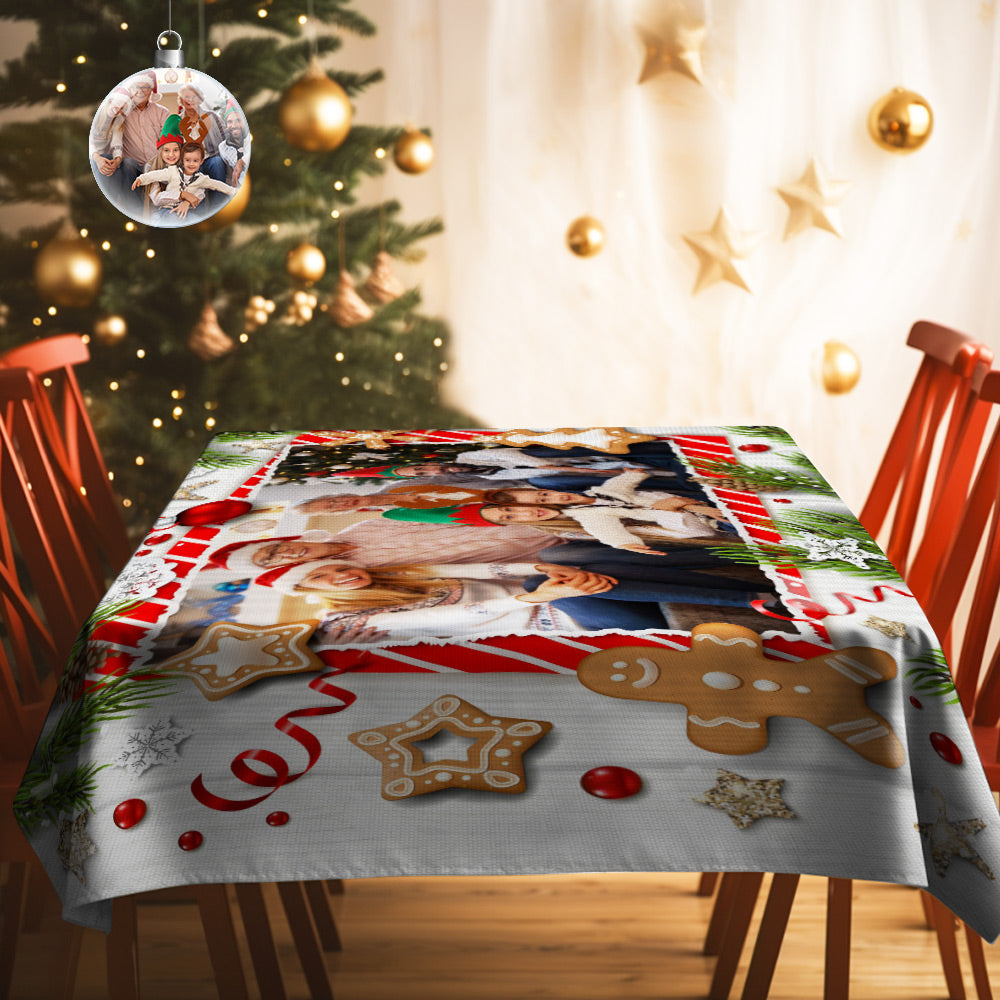 Personalized Family Photo Christmas Tablecloth Custom Washable Table Cover Christmas Gift
