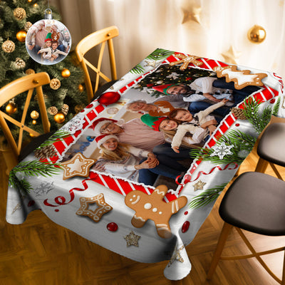 Personalized Family Photo Christmas Tablecloth Custom Washable Table Cover Christmas Gift - mysiliconefoodbag