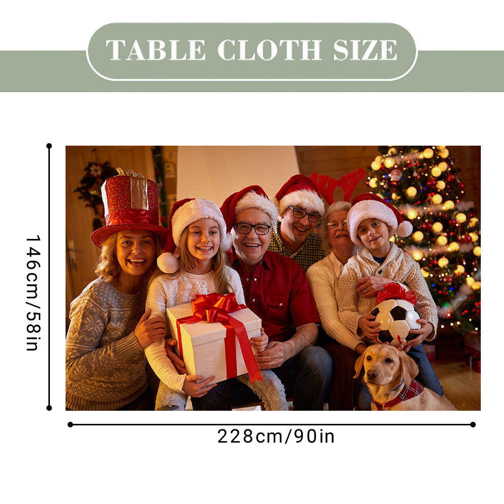 Custom Merry Christmas Family Photo Tablecloth Personalized Table Cover Christmas Gift