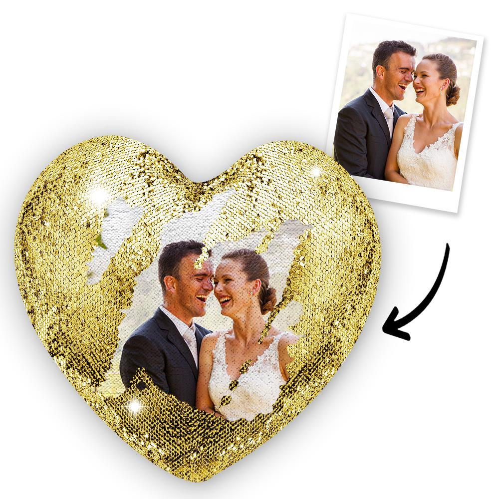 Gift for Him Custom Heart Love Photo Magic Sequins Pillow Multicolor Shiny, Personalized Sequin Pillows,  Best Gift For Her