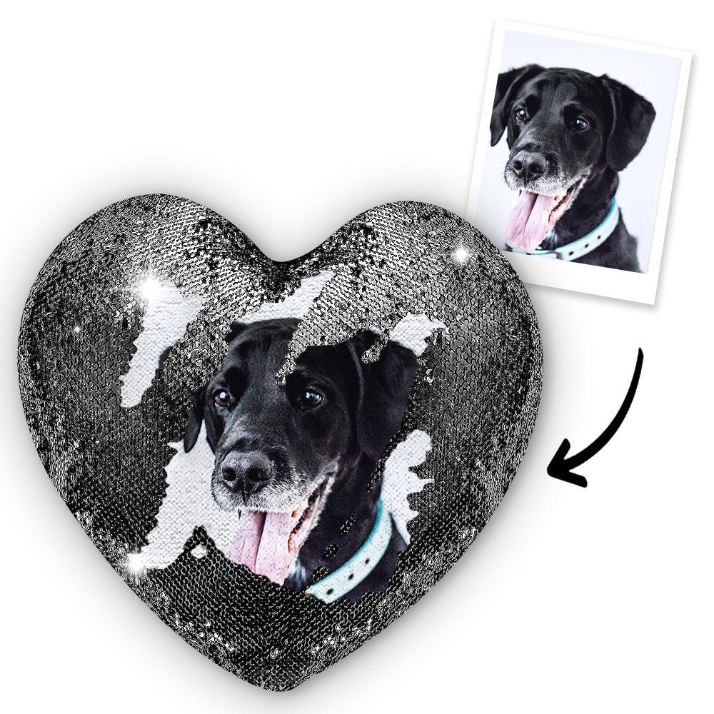 Gift for Mom Custom Photo Pet Magic Heart Sequins Pillow Multicolor Shiny