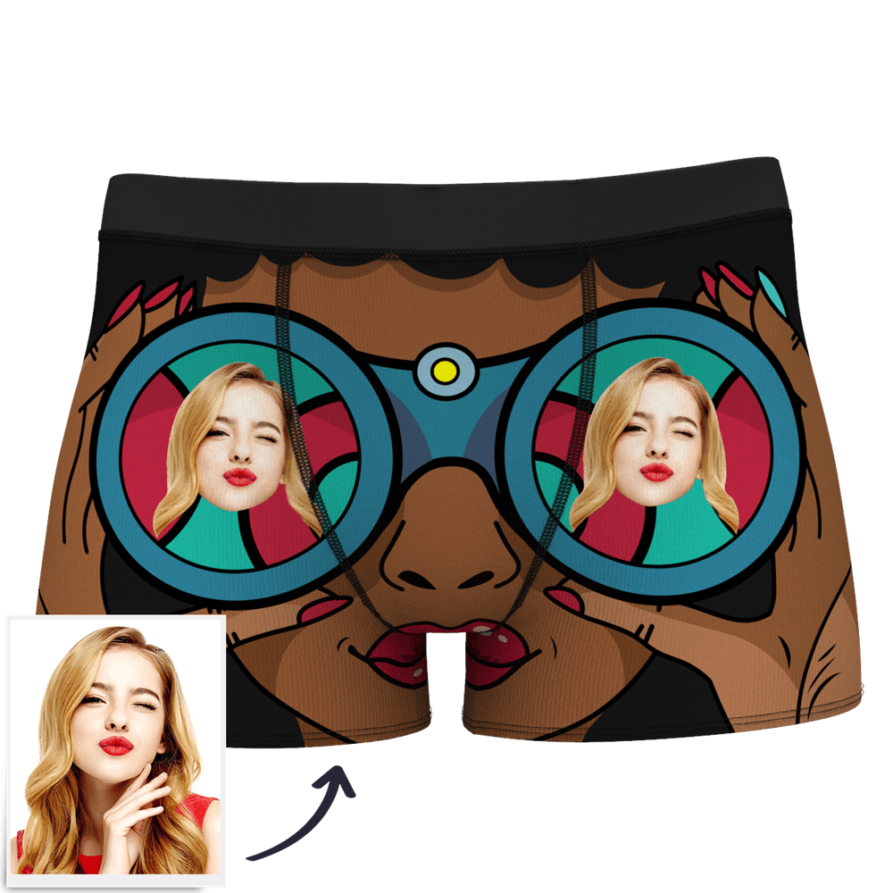 Men's Custom Face Boxer Shorts - Comic girl's glasses