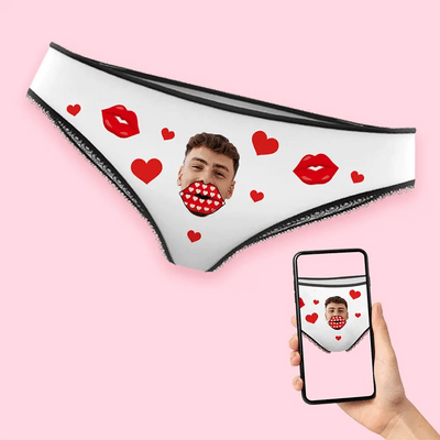 Custom Face Lips and Heart AR View Underwear for Her Personalized Thongs Valentine Gift