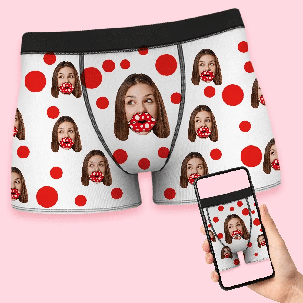 Custom Face Lips Boxers AR View Personalized Boxer Shorts Valentine's Day Gift For Lover