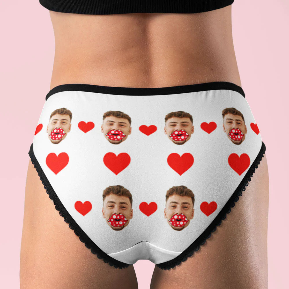 Custom Face Heart Boxers AR View Personalized Lips Thongs Valentine's Day Gift For Her