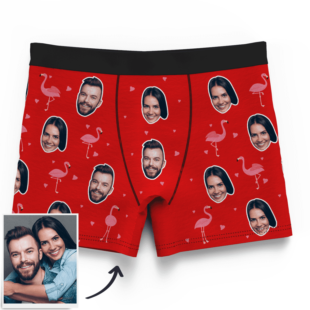 Men's Personalized Flamingo And Face On Boxer Shorts, Custom Men's Underwear