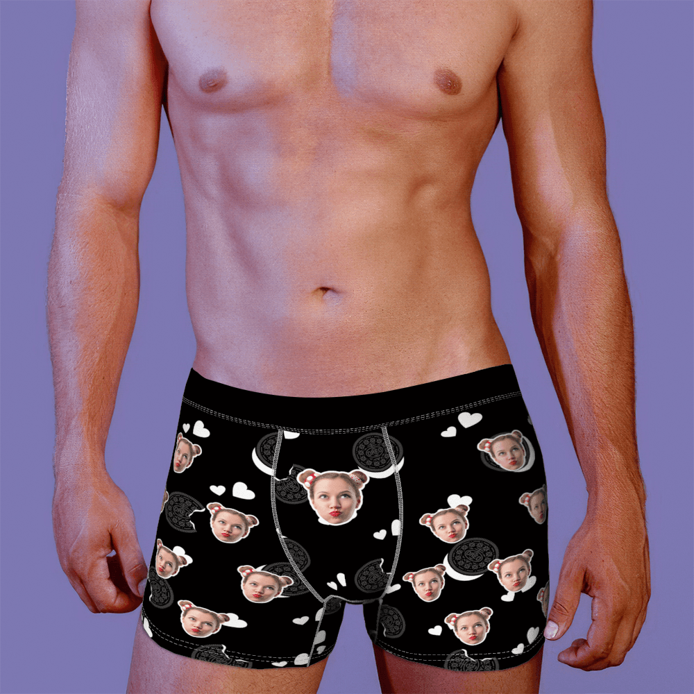 Personalized Face Underwear Custom Photo Shorts Funny Face Boxer Underpants Briefs Gift Sweet Biscuit Pattern Multiple Color Options
