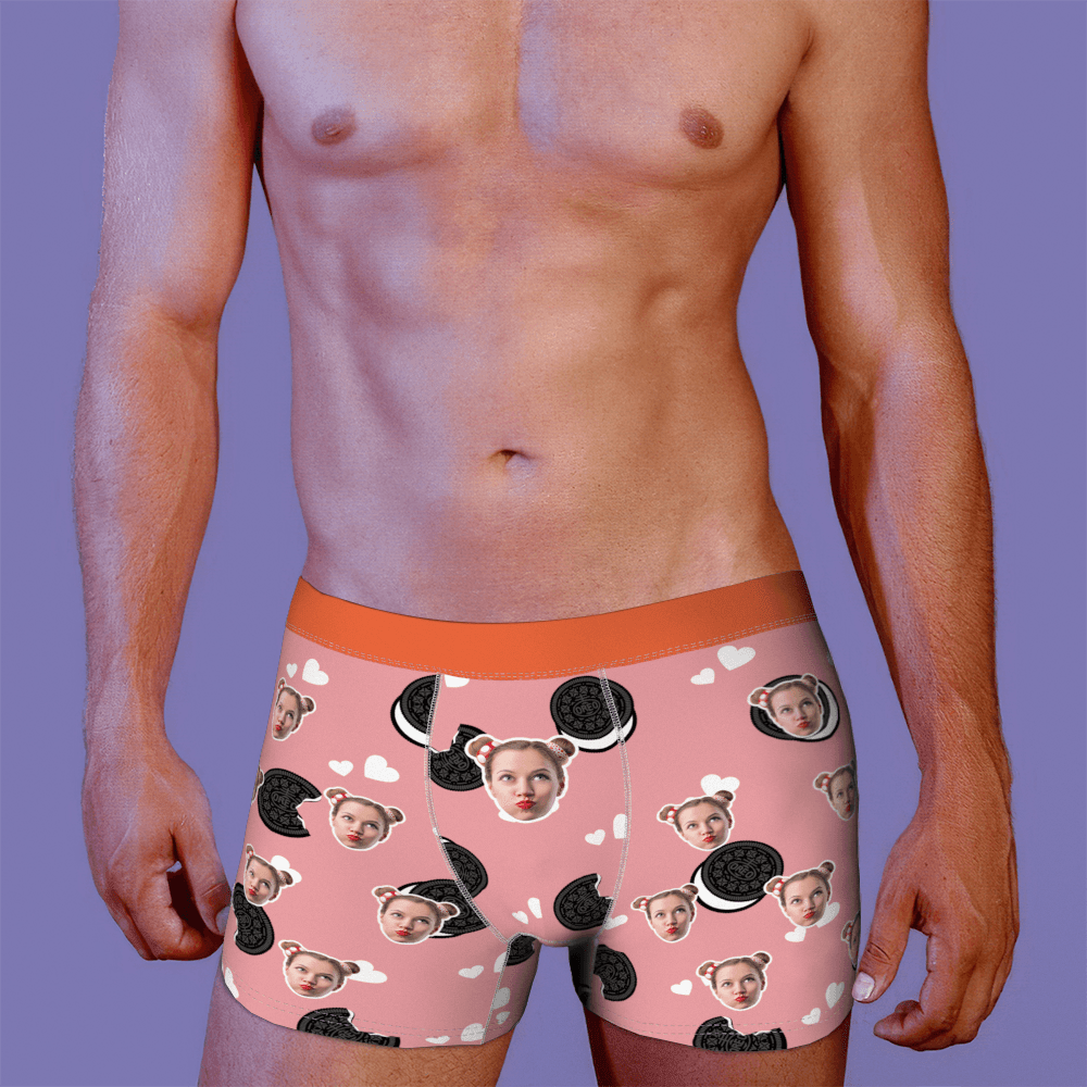 Personalized Face Underwear Custom Photo Shorts Funny Face Boxer Underpants Briefs Gift Sweet Biscuit Pattern Multiple Color Options