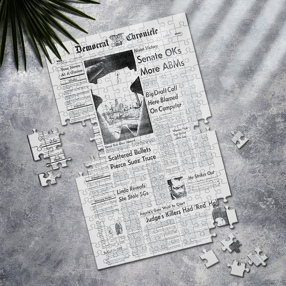 Detroit Free Press Front Page Newspaper Jigsaw Puzzle, Day You Were Born Puzzle, Birthday Puzzle, Newspaper Puzzle,