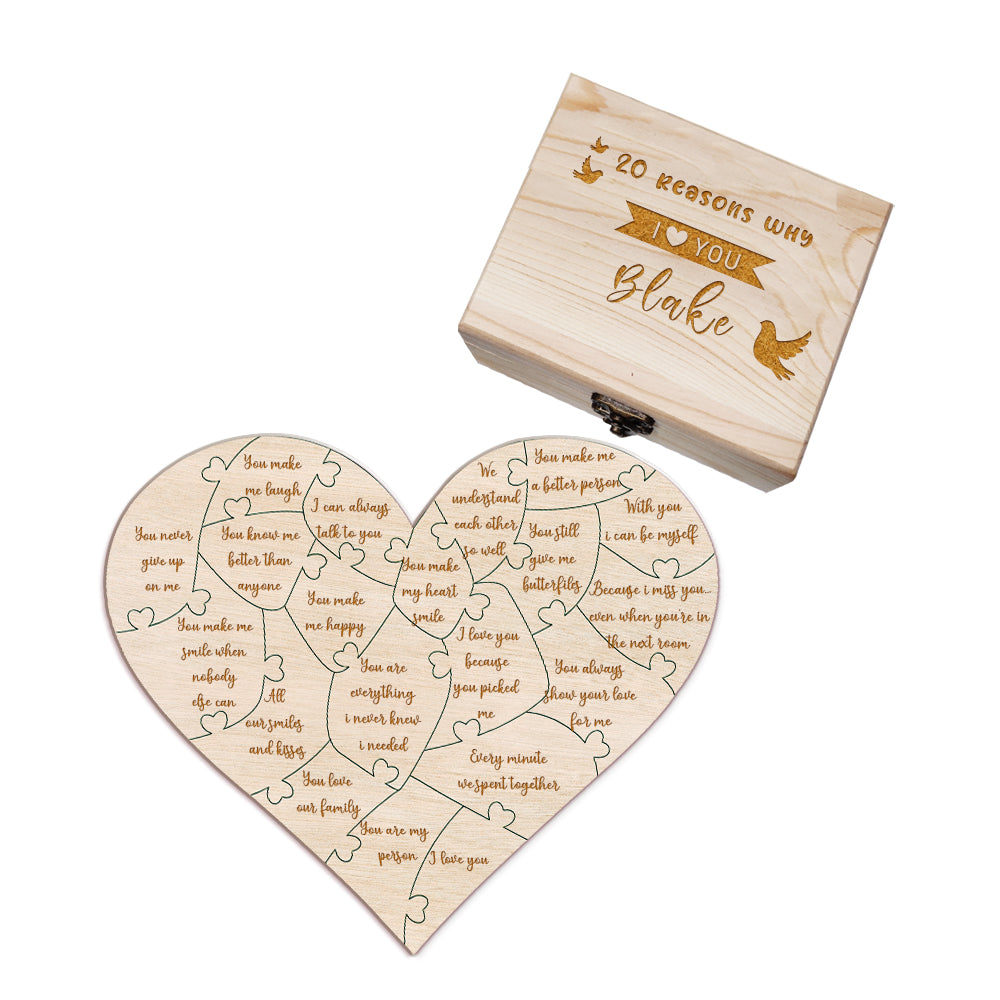 Personalised Wooden Puzzle with Box Reasons Why I Love You Unique Gift for Lover