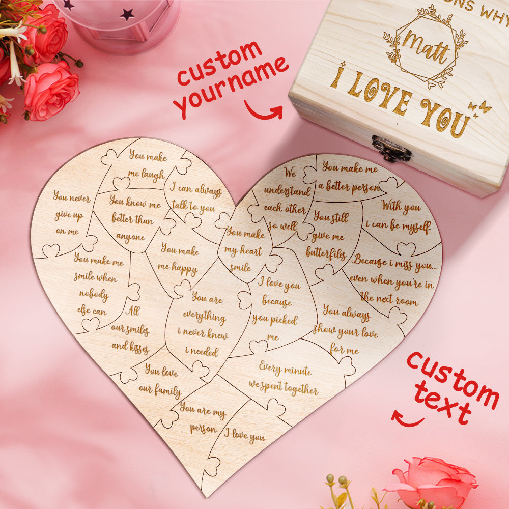 Personalised Wooden Puzzle with Box Reasons Why I Love You Unique Gift for Lover