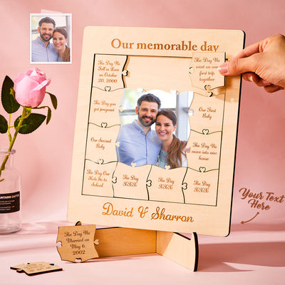 Our Memorable Day Custom Photo Name Acrylic Wooden Puzzle
