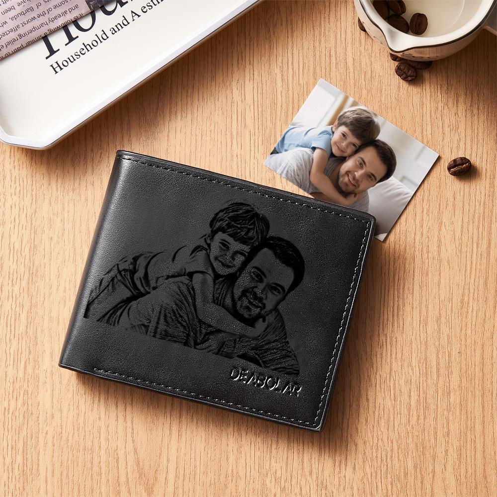 Personalized Gifts For Father's Day Photo Engraved Men's Flip Wallet Black