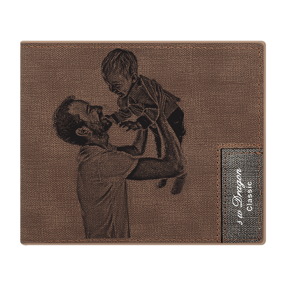 Gift For Dad Men's Personalized Photo Wallet Custom Photo Wallet - Brown