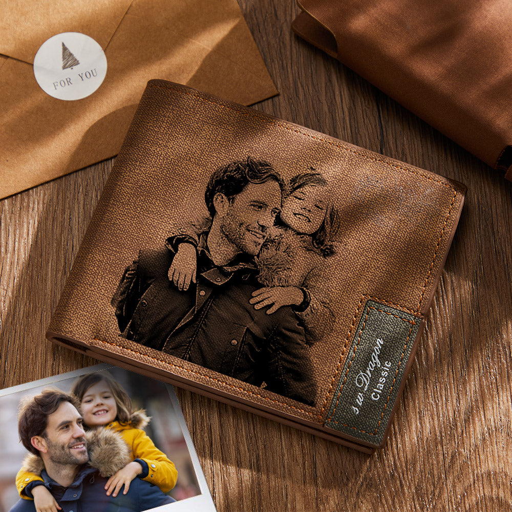 Gift for Dad Men's Custom Photo Wallet Custom Photo Engraved Wallet Personalized Wallets