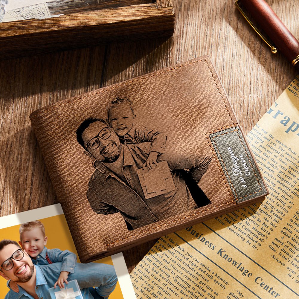 Gift for Dad Men's Custom Photo Wallet Custom Photo Engraved Wallet Personalized Wallets