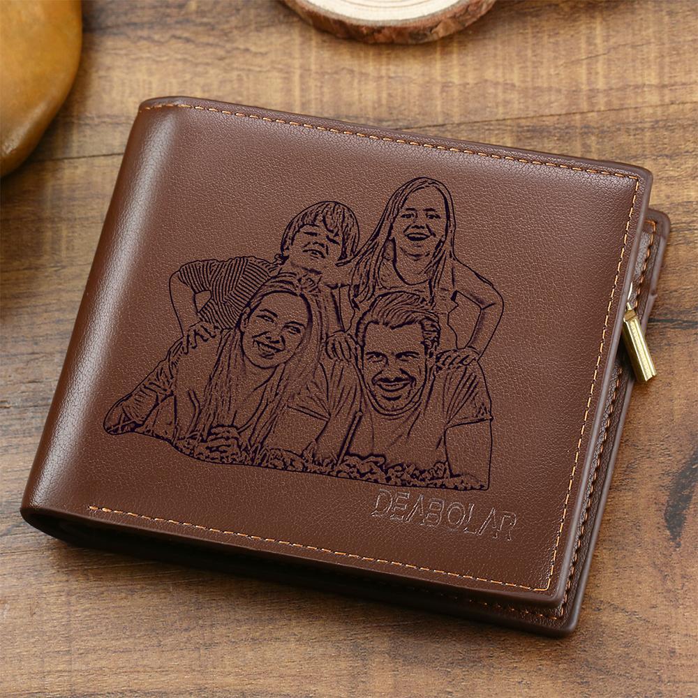 Gift for Dad Men's Trifold Custom Photo Wallet - Brown