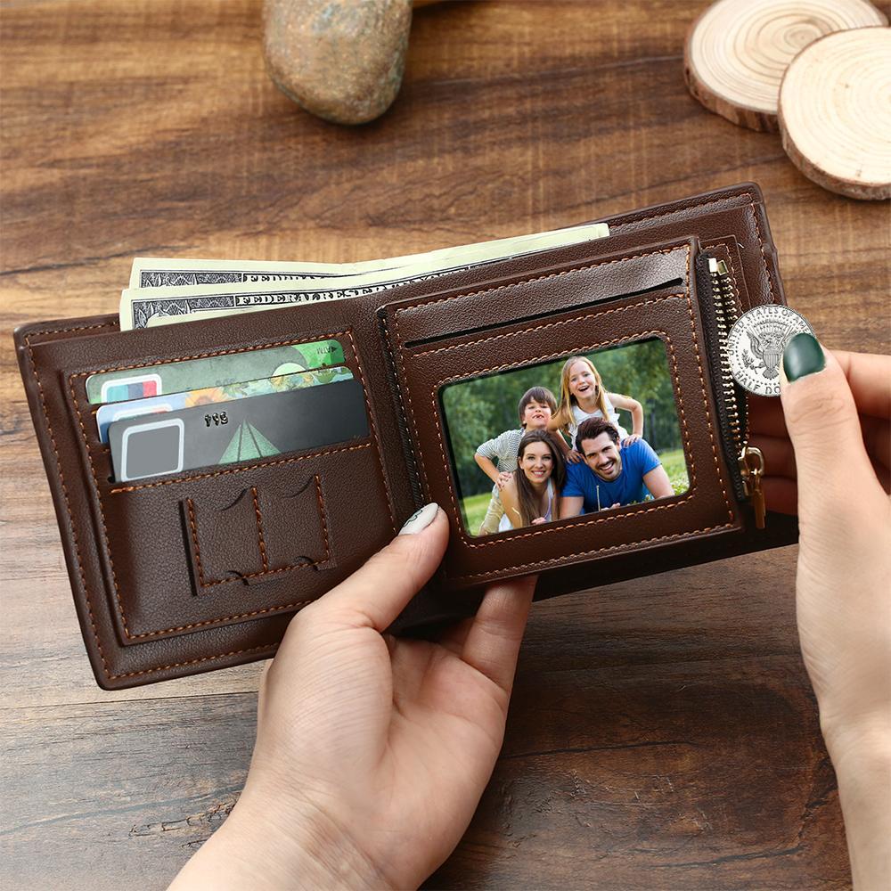 Gift for Dad Men's Trifold Custom Photo Wallet - Brown