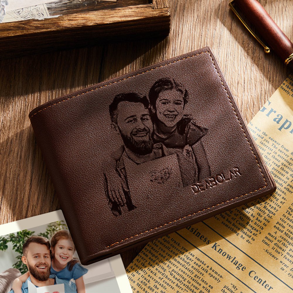 Men's Trifold Custom Photo Wallet - Brown Father's Day Gift