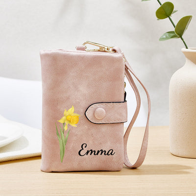 Personalized Name Colorful Birth Flower Wallet Card Holder Birthday Gift for her - mysiliconefoodbag