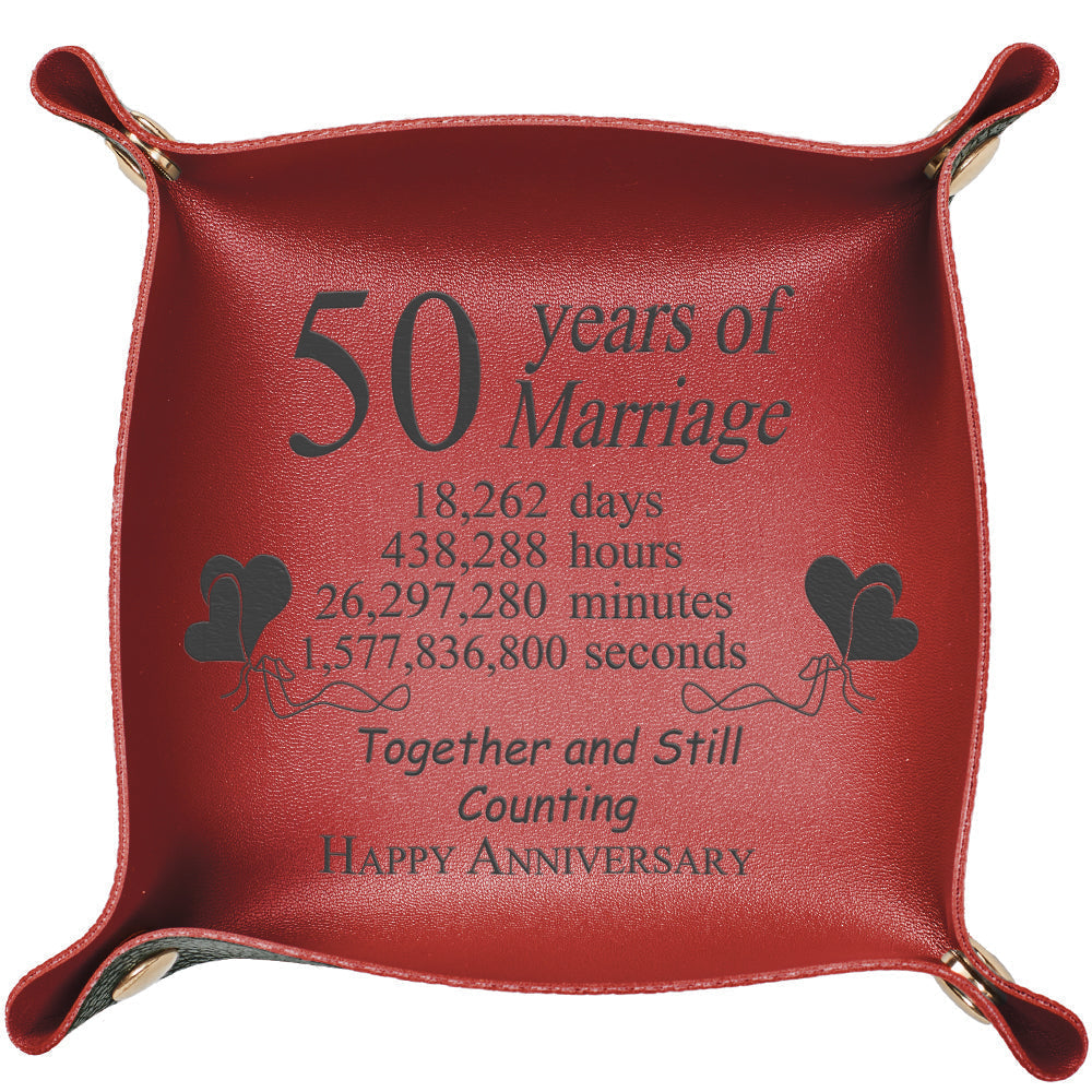 Custom Gift for Her Marriage Year Engraved Leather Catchall Valet Tray 50th Anniversary Gifts