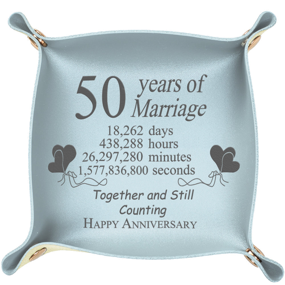 Custom Marriage Year Engraved Leather Catchall Valet Tray Anniversary Gifts for Love