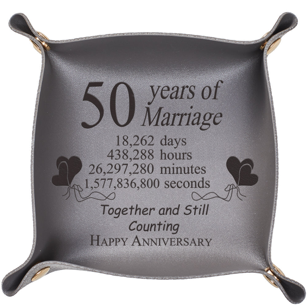Custom Gift for Her Marriage Year Engraved Leather Catchall Valet Tray 50th Anniversary Gifts