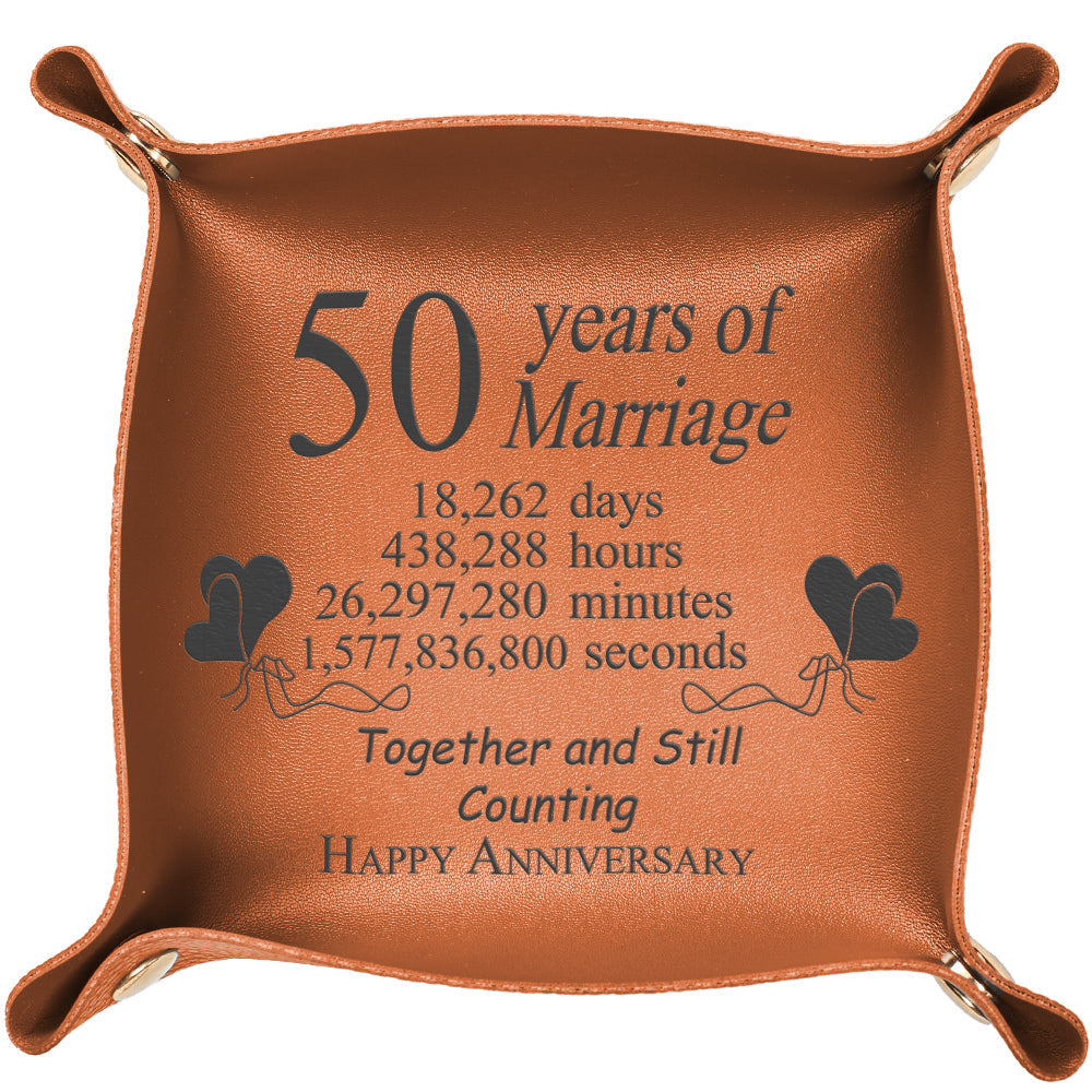 Custom Marriage Year Engraved Leather Catchall Valet Tray 50th Wedding Anniversary Gifts