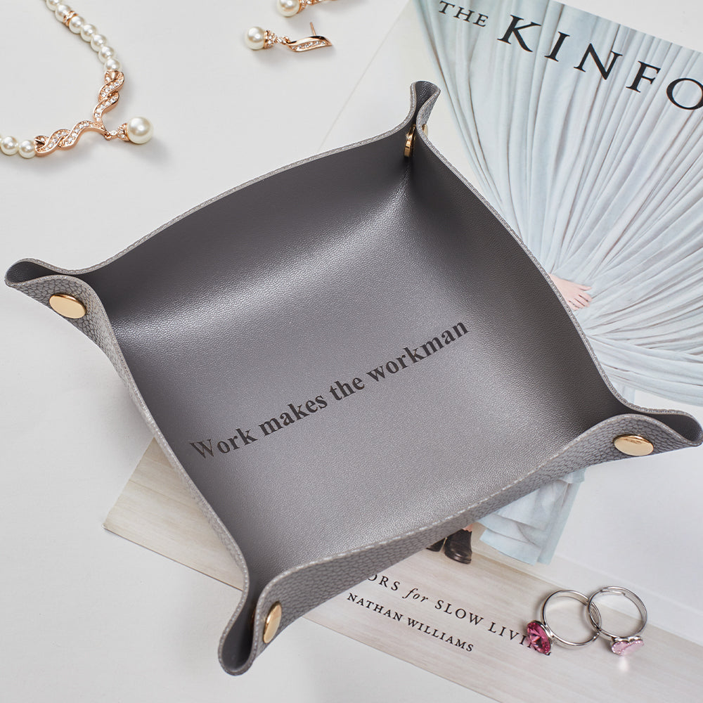 Custom Engraved Jewelry Tray Simple Unique Design PU Leather Engraved Text Gift for Love