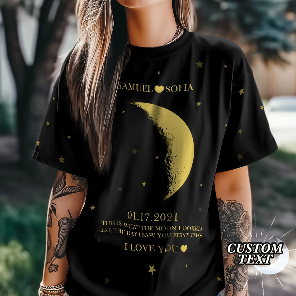 Custom Moon Phase and Names Tee Personalized T-shirt Gift