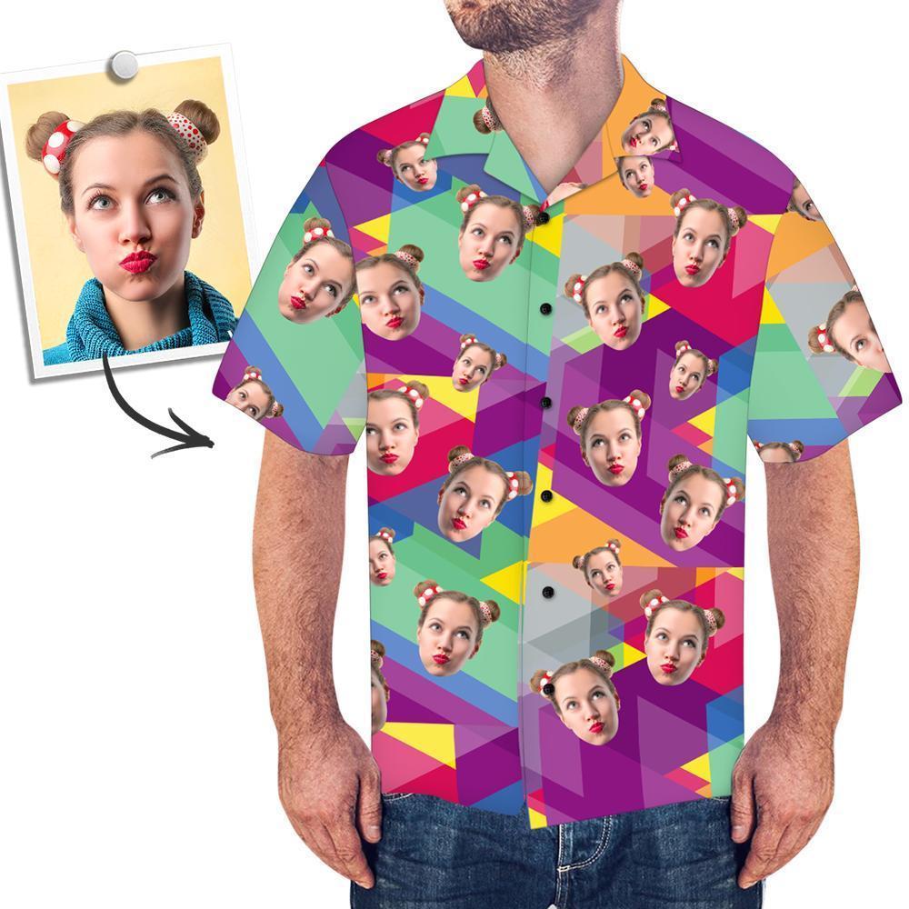 Gift for Husband Custom Face Hawaiian Shirt Summer Color Stitching