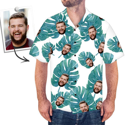 Custom Face Hawaiian Shirt Large Leaves - MakePhotoPuzzleUK