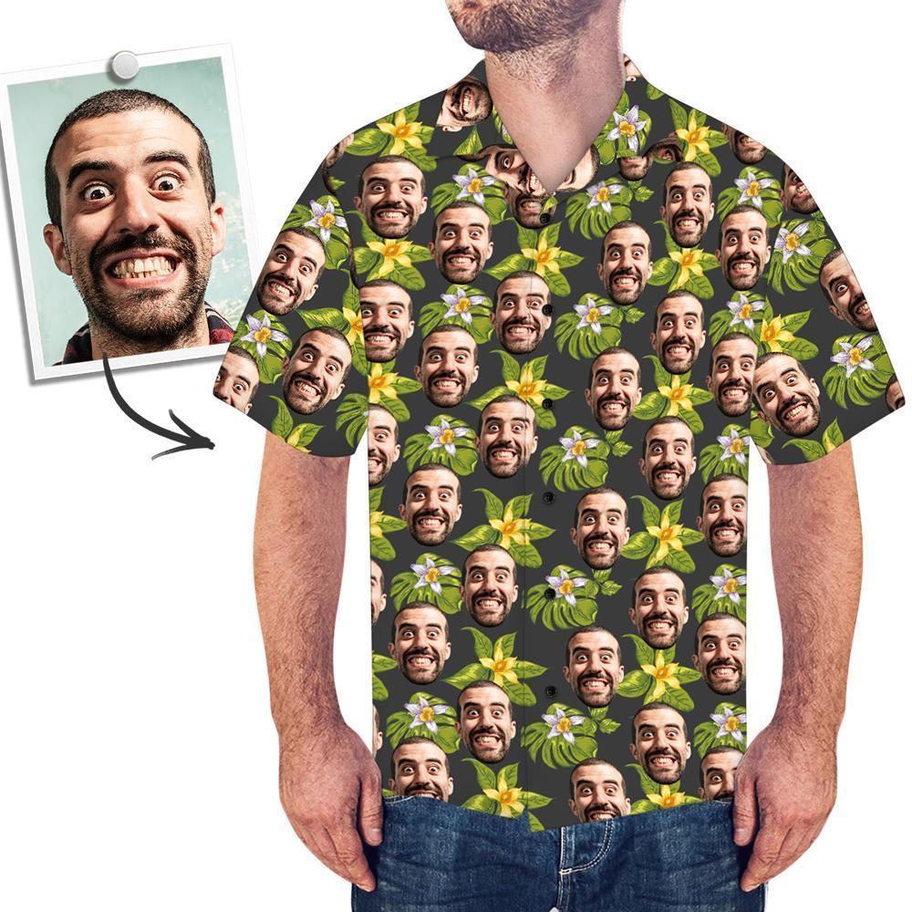 Personlized Photo Hawaiian Shirt Custom Face Men's Hawaiian Shirt Green Flowers