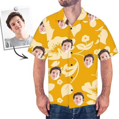Custom Face All Over Print Hawaiian Shirt Yellow Flowers - MakePhotoPuzzleUK