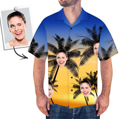 Custom Face All Over Print Hawaiian Shirt Coconut Trees - MakePhotoPuzzleUK