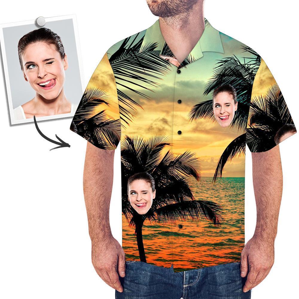 Idea for Dad Custom Face Men's Hawaiian Shirt Tropical Style Sunset