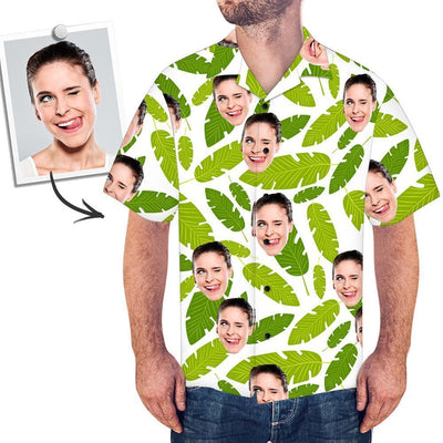 Custom Face Men's Hawaiian Shirt Fresh Green Leaves - MakePhotoPuzzleUK
