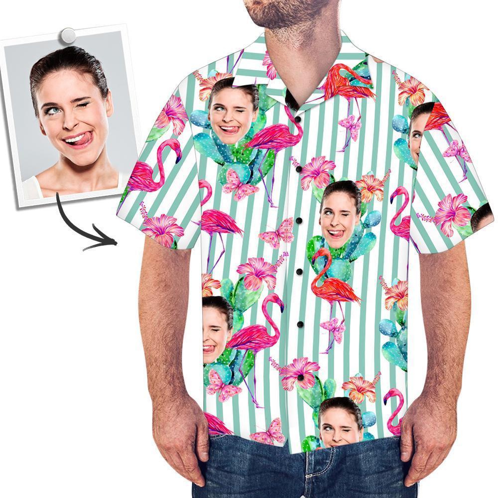 Personalized hHawaiian Shirts Face Hawaiian Shirt  All Over Print Stripe Flamingo