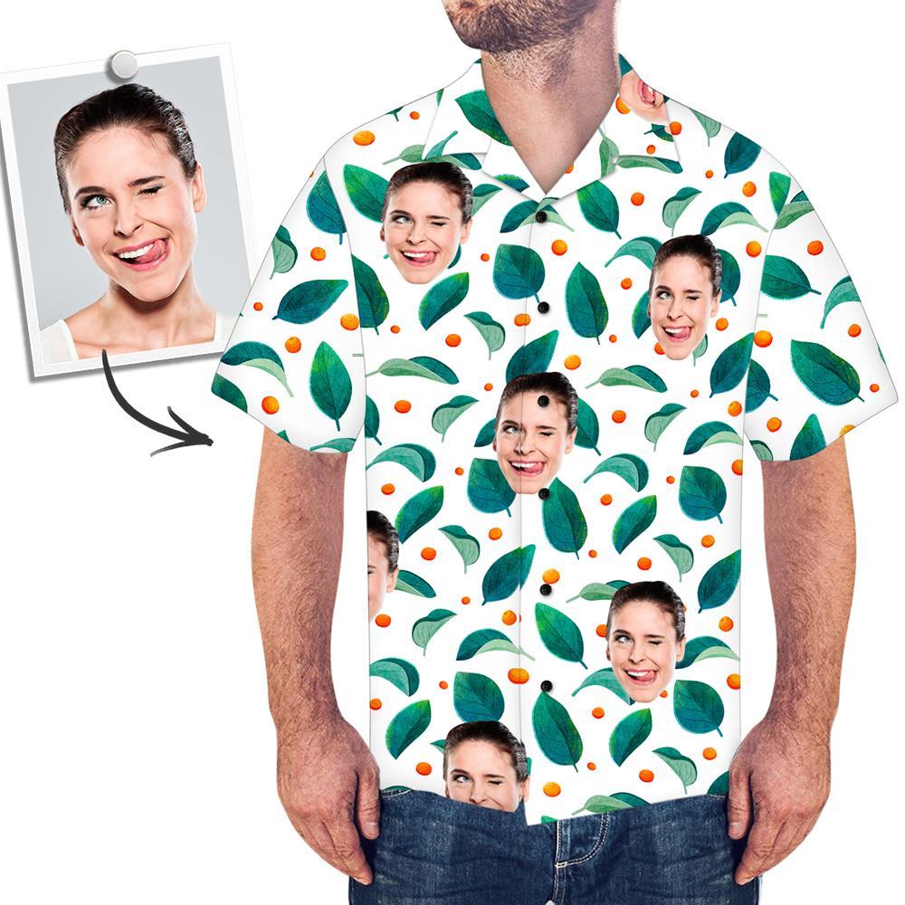 Creative Gift Custom Face Hawaiian Shirt All Over Print Green Leaves