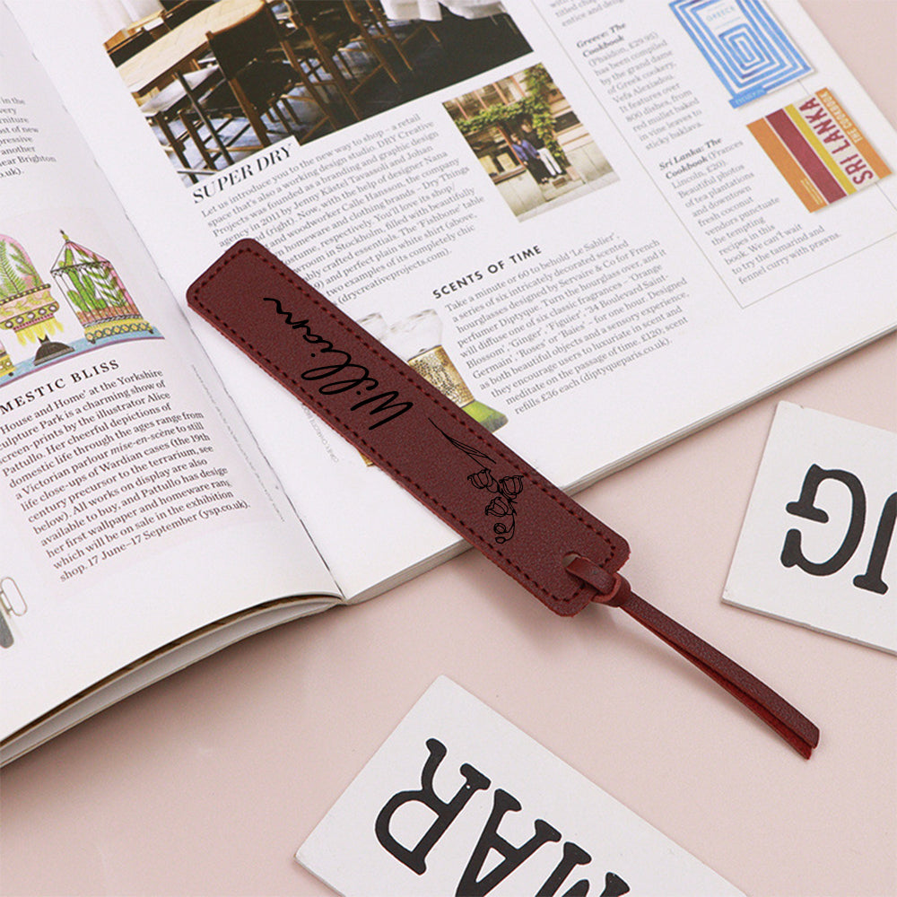 Custom Name Bookmark with Birth Month Flower for Book Personalized Leather Bookmark for Women