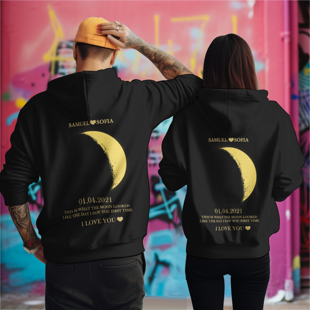 Custom Moon Phase Nnames Hoodie Personalized Fashion Unisex Sweatshirt Gift for Him for Her